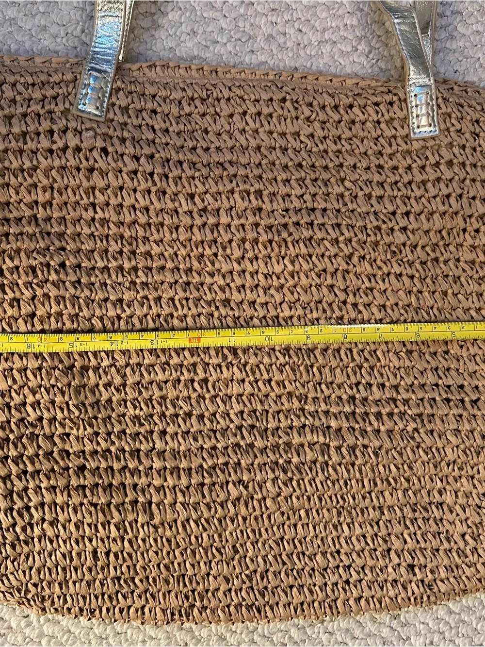 Woven Straw Tote Bag with Metallic Gold Handles - Natural - Picture 6 of 8